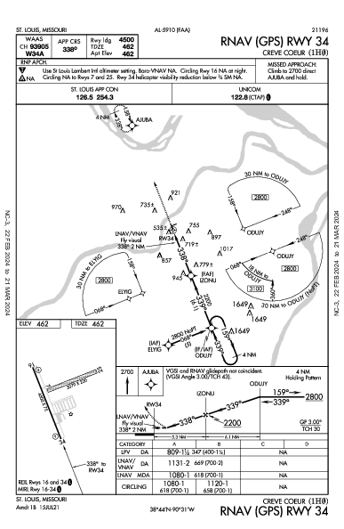 Creve Coeur St Louis, MO (1H0): RNAV (GPS) RWY 34 (IAP)