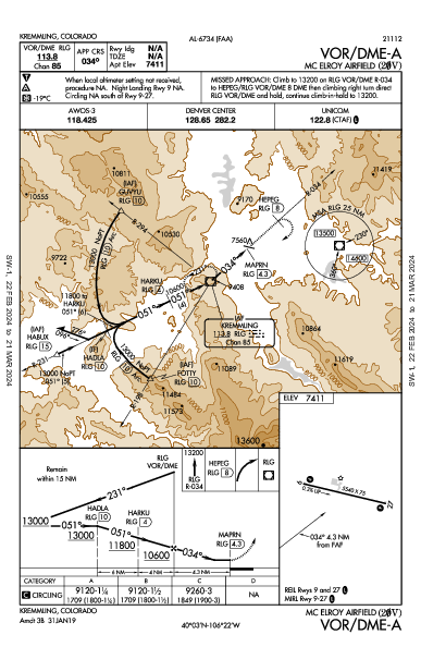 Mc Elroy Airfield Kremmling, CO (20V): VOR/DME-A (IAP)