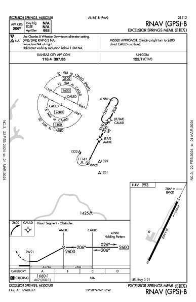 Excelsior Springs Meml Excelsior Springs, MO (3EX): RNAV (GPS)-B (IAP)