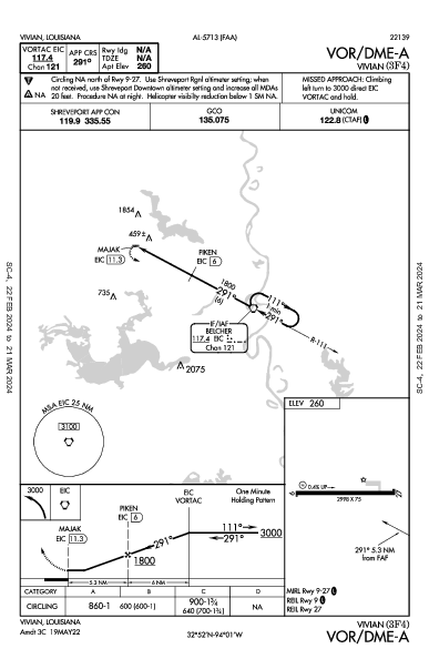 Vivian Vivian, LA (3F4): VOR/DME-A (IAP)
