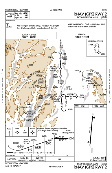 Ticonderoga Muni Ticonderoga, NY (4B6): RNAV (GPS) RWY 02 (IAP)