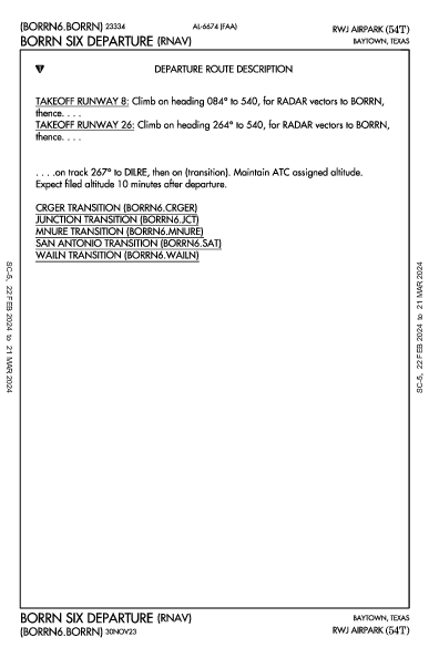 Rwj Airpark Baytown, TX (54T): BORRN SIX (RNAV) (DP)