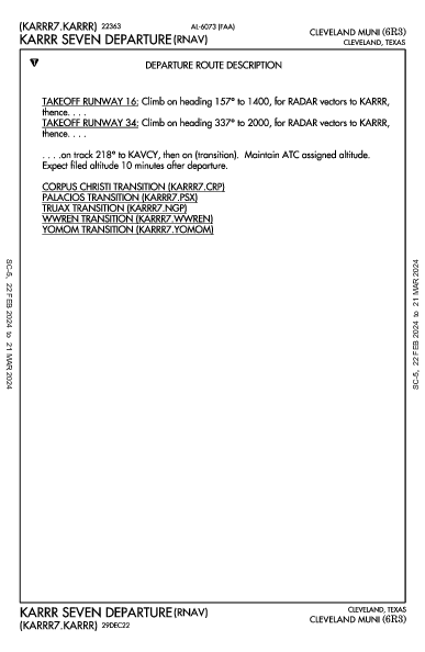 Cleveland Muni Cleveland, TX (6R3): KARRR SEVEN (RNAV) (DP)