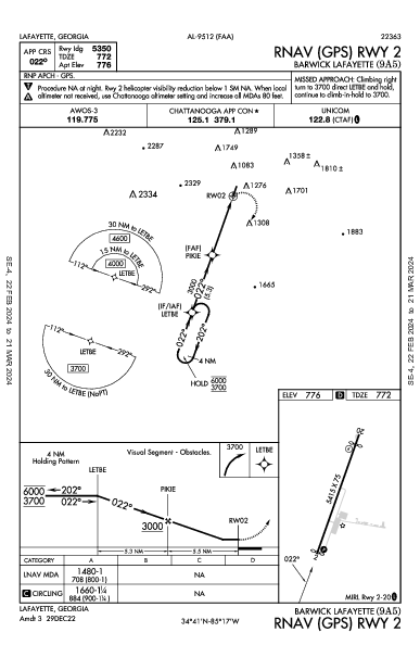 Barwick Lafayette Lafayette, GA (9A5): RNAV (GPS) RWY 02 (IAP)