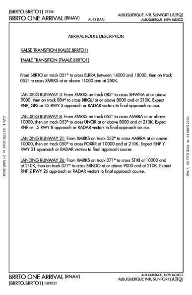 アルバカーキ国際空港 Albuquerque, NM (KABQ): BRRTO ONE (RNAV) (STAR)