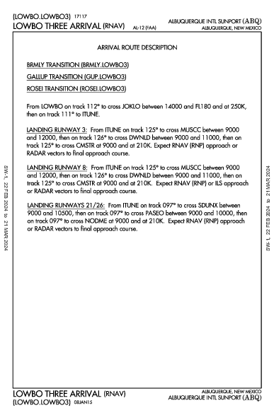 Int'l d'Albuquerque Albuquerque, NM (KABQ): LOWBO THREE (RNAV) (STAR)