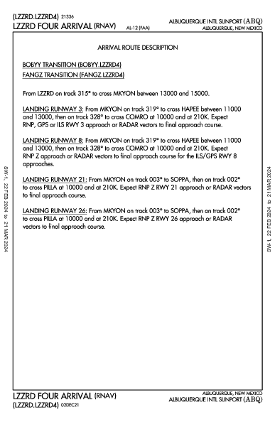 Albuquerque Intl Sunport Albuquerque, NM (KABQ): LZZRD FOUR (RNAV) (STAR)