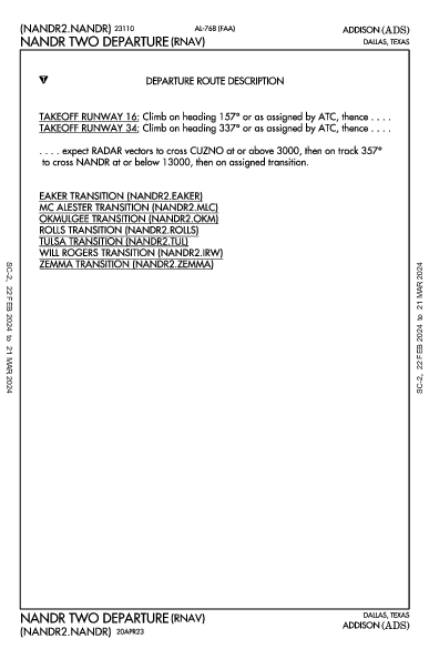 Addison Dallas, TX (KADS): NANDR TWO (RNAV) (DP)