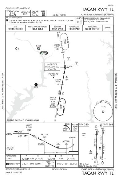 Joint Base Andrews Camp Springs, MD (KADW): TACAN RWY 01L (IAP)