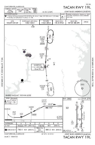 Joint Base Andrews Camp Springs, MD (KADW): TACAN RWY 19L (IAP)