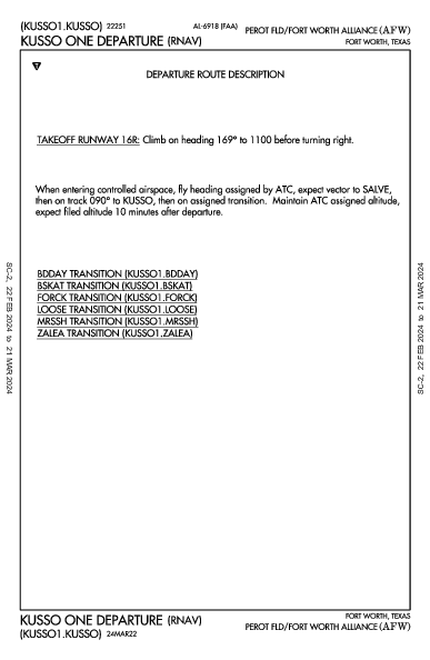 Perot Fld/Fort Worth Alliance Fort Worth, TX (KAFW): KUSSO ONE (RNAV) (DP)