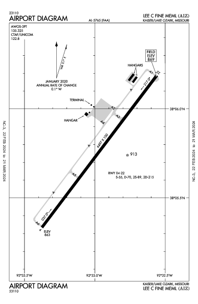 Lee C Fine Meml Kaiser/Lake Ozark, MO (KAIZ): AIRPORT DIAGRAM (APD)