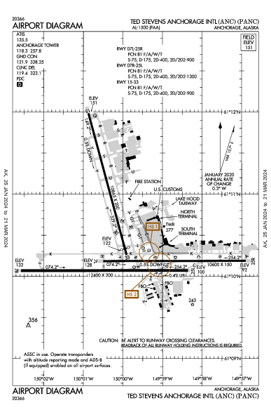 앵커리지 테드 스티븐스 국제공항 Anchorage, AK (PANC): AIRPORT DIAGRAM (APD)