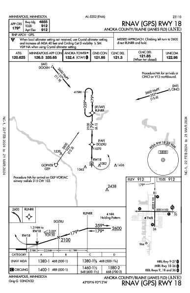 Anoka Co-Blaine Minneapolis, MN (KANE): RNAV (GPS) RWY 18 (IAP)