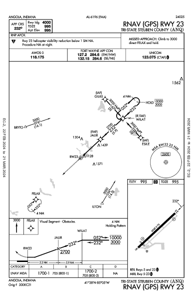 Tri-State Steuben County Angola, IN (KANQ): RNAV (GPS) RWY 23 (IAP)