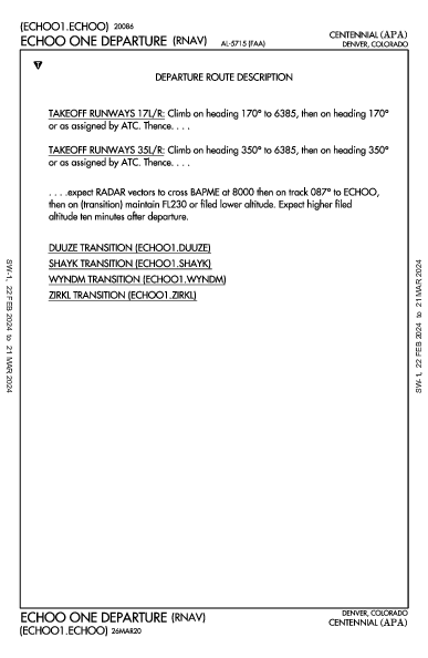 Centennial Denver, CO (KAPA): ECHOO ONE (RNAV) (DP)