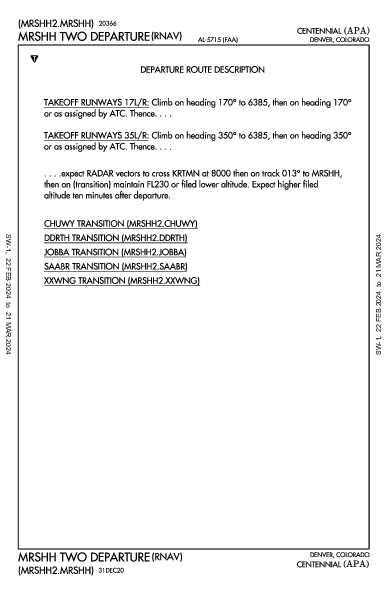 Centennial Denver, CO (KAPA): MRSHH TWO (RNAV) (DP)