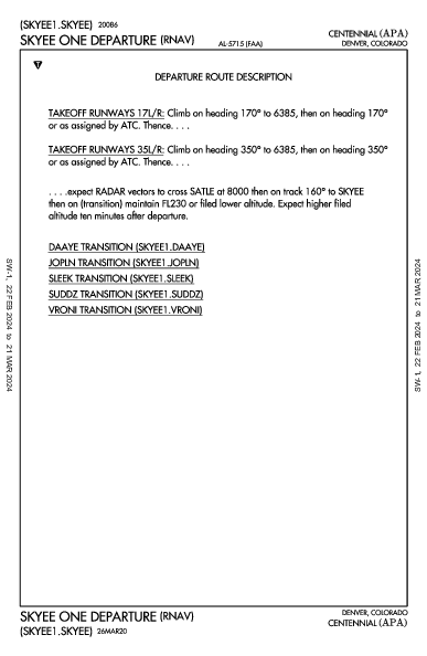 Centennial Denver, CO (KAPA): SKYEE ONE (RNAV) (DP)