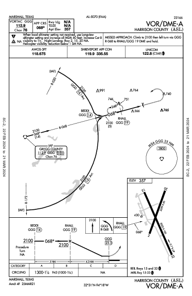 Harrison County Marshall, TX (KASL): VOR/DME-A (IAP)