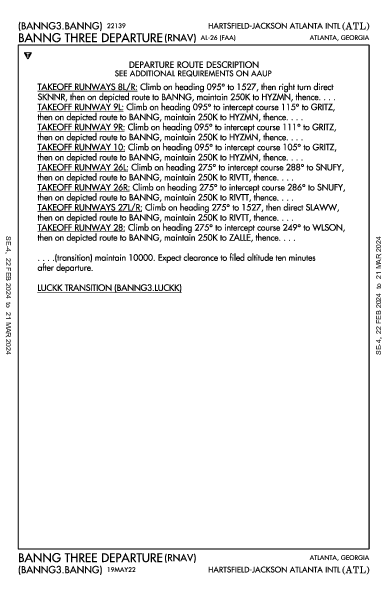 Int'l Hartsfield-Jackson Atlanta, GA (KATL): BANNG THREE (RNAV) (DP)