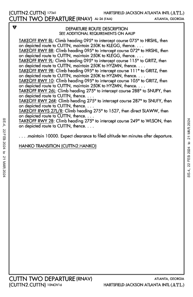 Int'l Hartsfield-Jackson d'Atlanta Atlanta, GA (KATL): CUTTN TWO (RNAV) (DP)