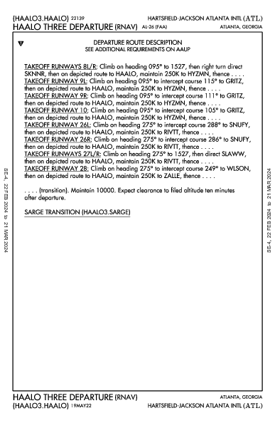 애틀랜타 하츠필드-잭슨 국제공항 Atlanta, GA (KATL): HAALO THREE (RNAV) (DP)