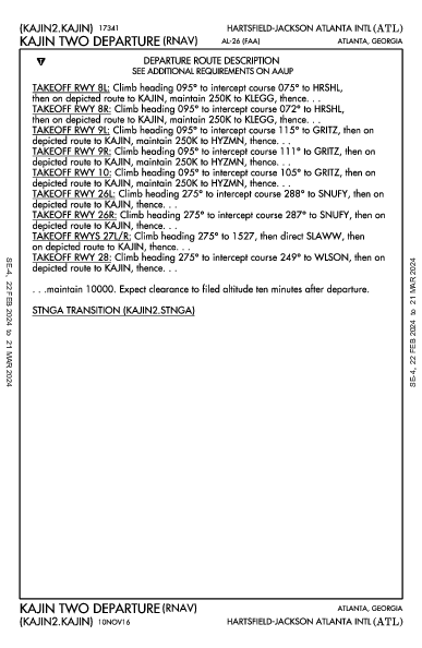 애틀랜타 하츠필드-잭슨 국제공항 Atlanta, GA (KATL): KAJIN TWO (RNAV) (DP)