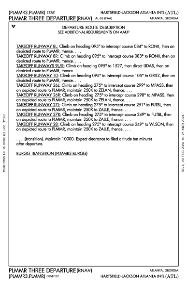 애틀랜타 하츠필드-잭슨 국제공항 Atlanta, GA (KATL): PLMMR THREE (RNAV) (DP)