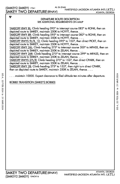 Int'l Hartsfield-Jackson Atlanta, GA (KATL): SMKEY TWO (RNAV) (DP)