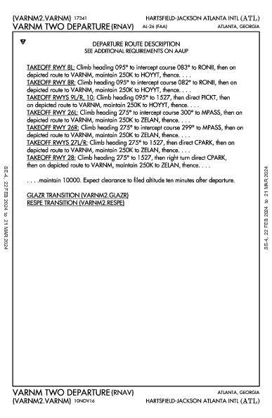 ハーツフィールド・ジャクソン・アトランタ国際空港 Atlanta, GA (KATL): VARNM TWO (RNAV) (DP)