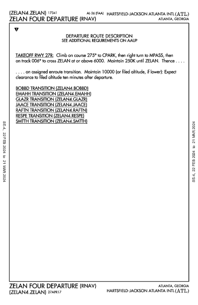 Int'l Hartsfield-Jackson Atlanta, GA (KATL): ZELAN FOUR (RNAV) (DP)