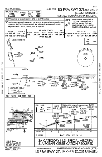 哈茨菲尔德－杰克逊亚特兰大国际机场 Atlanta, GA (KATL): ILS PRM RWY 27L (SA CAT I) (IAP)