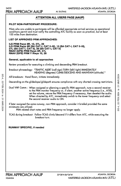 哈茨菲尔德－杰克逊亚特兰大国际机场 Atlanta, GA (KATL): PRM AAUP (IAP)