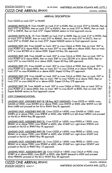 مطار هارتسفيلد جاكسون Atlanta, GA (KATL): OZZZI ONE (RNAV) (STAR)