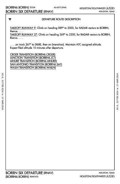 Houston/Southwest Houston, TX (KAXH): BORRN SIX (RNAV) (DP)