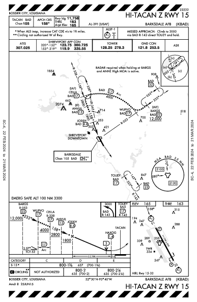 Barksdale Afb Bossier City, LA (KBAD): HI-TACAN Z RWY 15 (IAP)