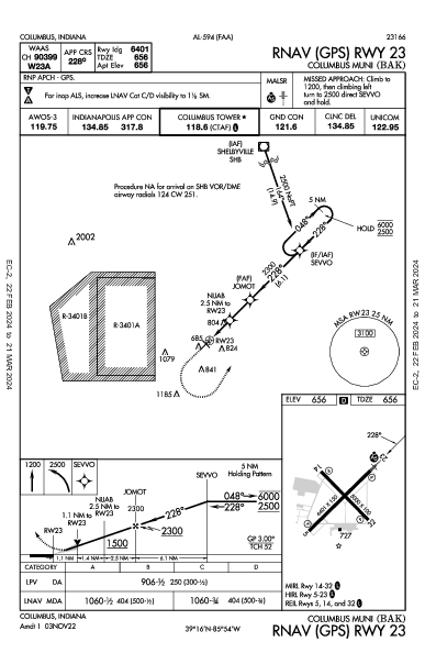 Columbus Muni Columbus, IN (KBAK): RNAV (GPS) RWY 23 (IAP)