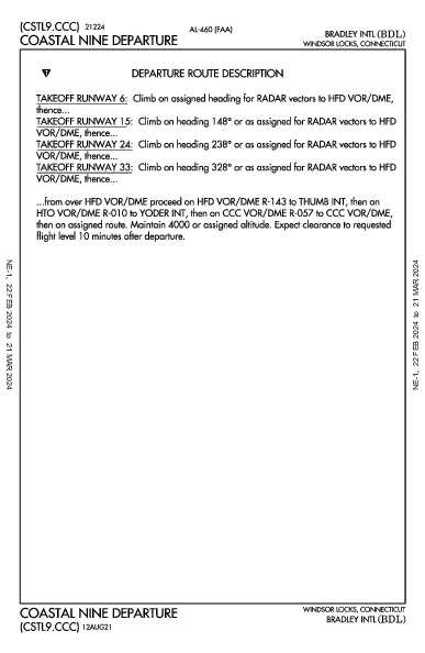 布拉德利國際機場 Windsor Locks, CT (KBDL): COASTAL NINE (DP)