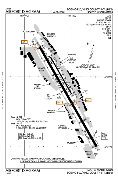 キング郡国際空港 Seattle, WA (KBFI): AIRPORT DIAGRAM (APD)