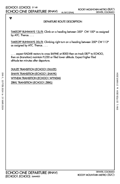 Rocky Mtn Metropolitan Denver, CO (KBJC): ECHOO ONE (RNAV) (DP)