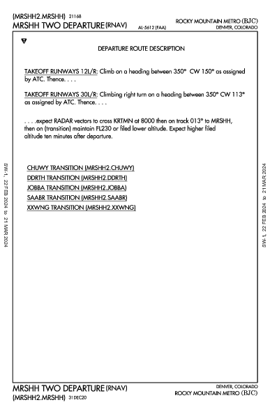 Rocky Mtn Metropolitan Denver, CO (KBJC): MRSHH TWO (RNAV) (DP)