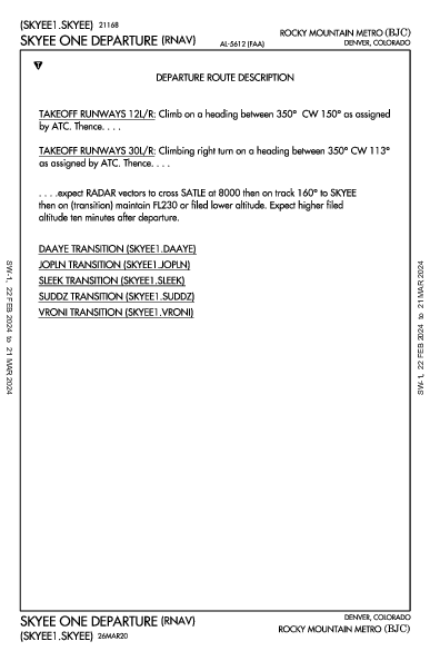 Rocky Mtn Metropolitan Denver, CO (KBJC): SKYEE ONE (RNAV) (DP)