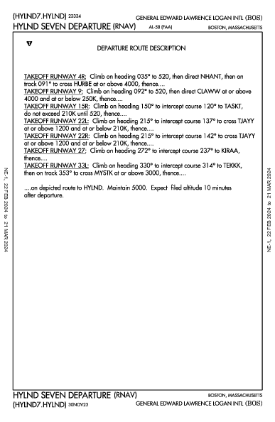 爱德华·劳伦斯·洛根将军国际机场 Boston, MA (KBOS): HYLND SEVEN (RNAV) (DP)