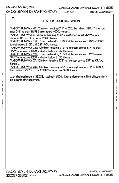 爱德华·劳伦斯·洛根将军国际机场 Boston, MA (KBOS): SSOXS SEVEN (RNAV) (DP)