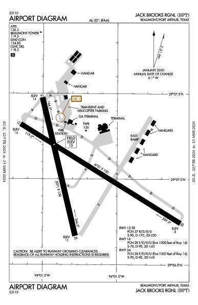 Jack Brooks Rgnl Beaumont/Port Arthur, TX (KBPT): AIRPORT DIAGRAM (APD)