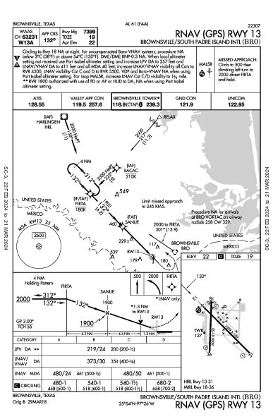 Brownsville Intl Brownsville, TX (KBRO): RNAV (GPS) RWY 13 (IAP)