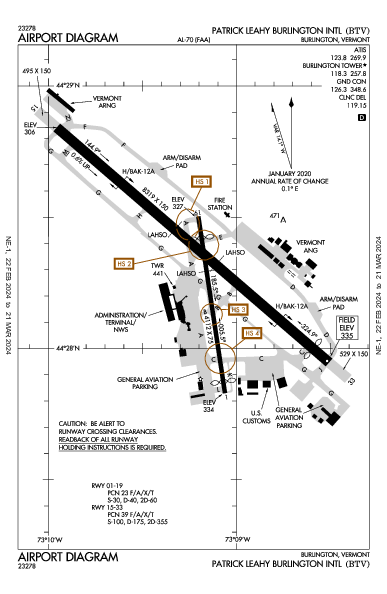 バーリントン国際空港 Burlington, VT (KBTV): AIRPORT DIAGRAM (APD)