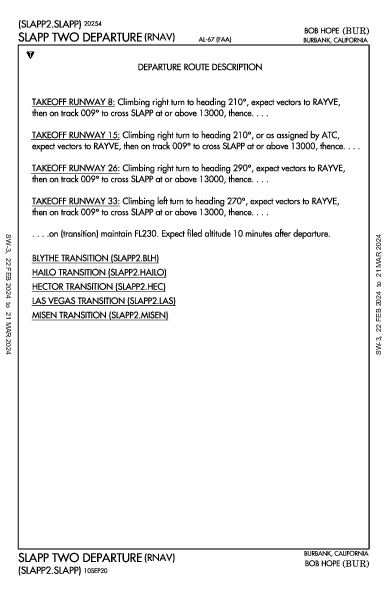 Bob Hope Burbank, CA (KBUR): SLAPP TWO (RNAV) (DP)