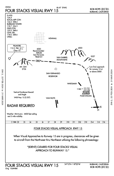 Bob Hope Burbank, CA (KBUR): FOUR STACKS VISUAL RWY 15 (IAP)