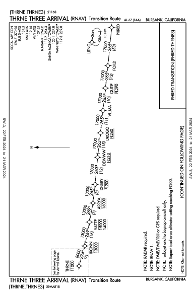 Bob Hope Burbank, CA (KBUR): THRNE THREE (RNAV) (STAR)